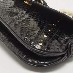 Pre Owned Dolce & Gabbana Black Python Ring Flap Shoulder Bag