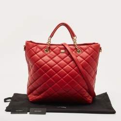 Pre Owned Dolce & Gabbana Red Quilted Leather Chain Shopper Tote