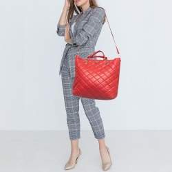 Pre Owned Dolce & Gabbana Red Quilted Leather Chain Shopper Tote