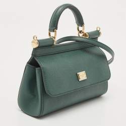 مملوكة مسبقًا Dolce & Gabbana Green Leather Small Miss Sicily East West Top Handle Bag