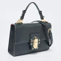 Pre Owned Dolce & Gabbana Green Lizard Embossed Leather Lucia Top Handle Bag