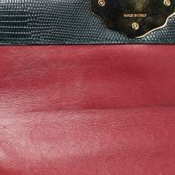 Pre Owned Dolce & Gabbana Green Lizard Embossed Leather Lucia Top Handle Bag