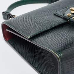 Pre Owned Dolce & Gabbana Green Lizard Embossed Leather Lucia Top Handle Bag
