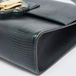 Pre Owned Dolce & Gabbana Green Lizard Embossed Leather Lucia Top Handle Bag