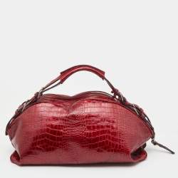 Pre Owned Dolce & Gabbana Red Croc Embossed Patent Leather Miss Bunny Bag