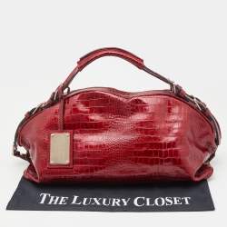 Pre Owned Dolce & Gabbana Red Croc Embossed Patent Leather Miss Bunny Bag