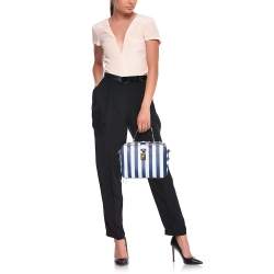 Dolce & Gabbana Blue/White Striped Leather Box Top Handle Bag