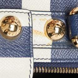 Dolce & Gabbana Blue/White Striped Leather Box Top Handle Bag