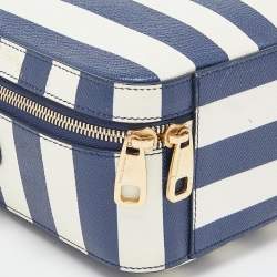 Dolce & Gabbana Blue/White Striped Leather Box Top Handle Bag