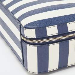 Dolce & Gabbana Blue/White Striped Leather Box Top Handle Bag
