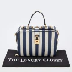 Dolce & Gabbana Blue/White Striped Leather Box Top Handle Bag