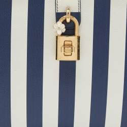 Dolce & Gabbana Blue/White Striped Leather Box Top Handle Bag