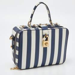 Dolce & Gabbana Blue/White Striped Leather Box Top Handle Bag