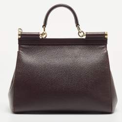 Dolce & Gabbana Plum Leather Medium Miss Sicily Top Handle Bag
