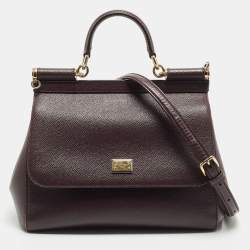 Dolce & Gabbana Plum Leather Medium Miss Sicily Top Handle Bag