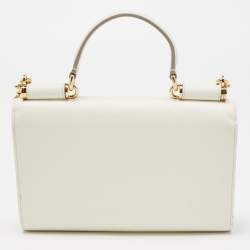 Pre Owned Dolce & Gabbana Off White Leather Miss Sicily Von Wallet on Chain
