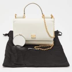 Pre Owned Dolce & Gabbana Off White Leather Miss Sicily Von Wallet on Chain