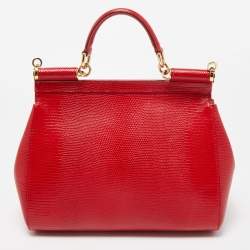 Dolce & Gabbana Red Lizard Embossed Leather Medium Miss Sicily Top Handle Bag