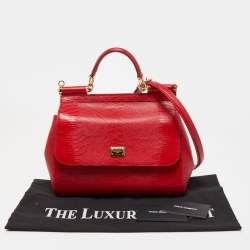 Dolce & Gabbana Red Lizard Embossed Leather Medium Miss Sicily Top Handle Bag