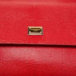 Dolce & Gabbana Red Lizard Embossed Leather Medium Miss Sicily Top Handle Bag