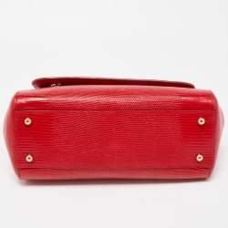 Dolce & Gabbana Red Lizard Embossed Leather Medium Miss Sicily Top Handle Bag