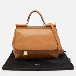 Pre Owned Dolce & Gabbana Brown Leather Large Miss Sicily Top Handle Bag