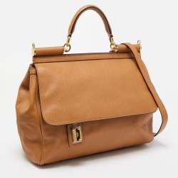 Pre Owned Dolce & Gabbana Brown Leather Large Miss Sicily Top Handle Bag