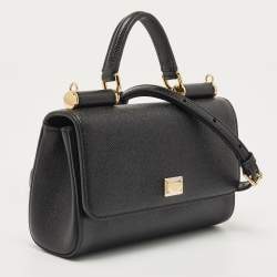 Pre Owned Dolce & Gabbana Black Leather Mini Miss Sicily Top Handle Bag