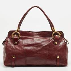 Pre Owned Dolce & Gabbana Dark Red Leather Brogues Oversized Satchel