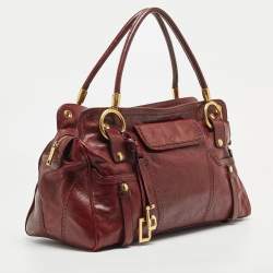 Pre Owned Dolce & Gabbana Dark Red Leather Brogues Oversized Satchel
