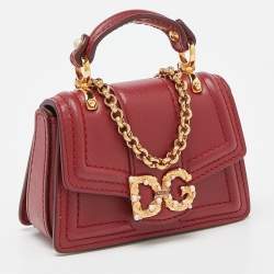Dolce & Gabbana Red Leather DG Amore Chain Purse