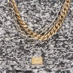 مملوكة مسبقًا Dolce & Gabbana Silver Sequin and Leather Miss Charles Shoulder Bag