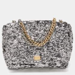 مملوكة مسبقًا Dolce & Gabbana Silver Sequin and Leather Miss Charles Shoulder Bag