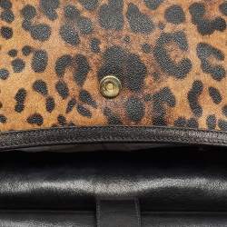 Pre Owned Dolce & Gabbana Black/Brown Leopard Print Coated Canvas Large Miss Sicily Top Handle Bag