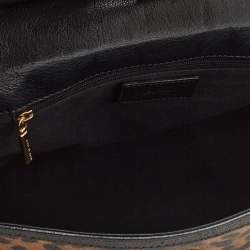 Pre Owned Dolce & Gabbana Black/Brown Leopard Print Coated Canvas Large Miss Sicily Top Handle Bag