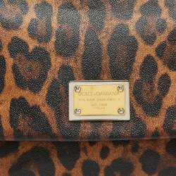 Pre Owned Dolce & Gabbana Black/Brown Leopard Print Coated Canvas Large Miss Sicily Top Handle Bag
