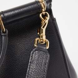 Pre Owned Dolce & Gabbana Black Leather Sicily Flap Top Handle Bag