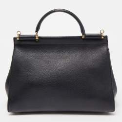 Pre Owned Dolce & Gabbana Black Leather Sicily Flap Top Handle Bag