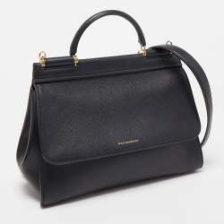 Pre Owned Dolce & Gabbana Black Leather Sicily Flap Top Handle Bag