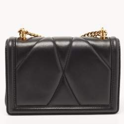 Pre Owned Dolce & Gabbana Black Leather Mini Devotion Chain Shoulder Bag