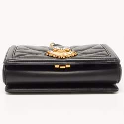 Pre Owned Dolce & Gabbana Black Leather Mini Devotion Chain Shoulder Bag