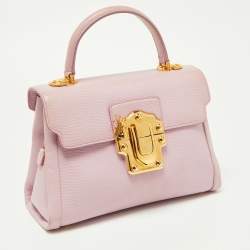 Pre Owned Dolce & Gabbana Pink Lizard Embossed Leather Lucia Top Handle Bag