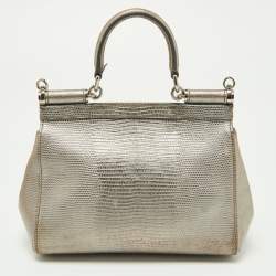 Pre Owned حقيبة يد علوية دولتشي أند غابانا ميس سيسيلي جلد نقشة الإغوانا بني يد علوية صغيرة