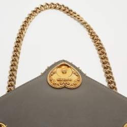 Pre Owned Dolce & Gabbana Grey Leather Devotion Chain Shoulder Bag
