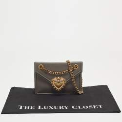 Pre Owned Dolce & Gabbana Grey Leather Devotion Chain Shoulder Bag