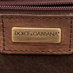 Pre Owned Dolce & Gabbana Beige/Brown Suede Studded D-Ring Flap Hobo
