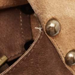 Pre Owned Dolce & Gabbana Beige/Brown Suede Studded D-Ring Flap Hobo