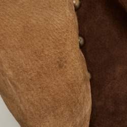 Pre Owned Dolce & Gabbana Beige/Brown Suede Studded D-Ring Flap Hobo
