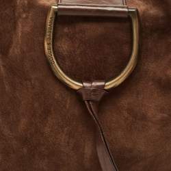 Pre Owned Dolce & Gabbana Beige/Brown Suede Studded D-Ring Flap Hobo