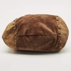 Pre Owned Dolce & Gabbana Beige/Brown Suede Studded D-Ring Flap Hobo